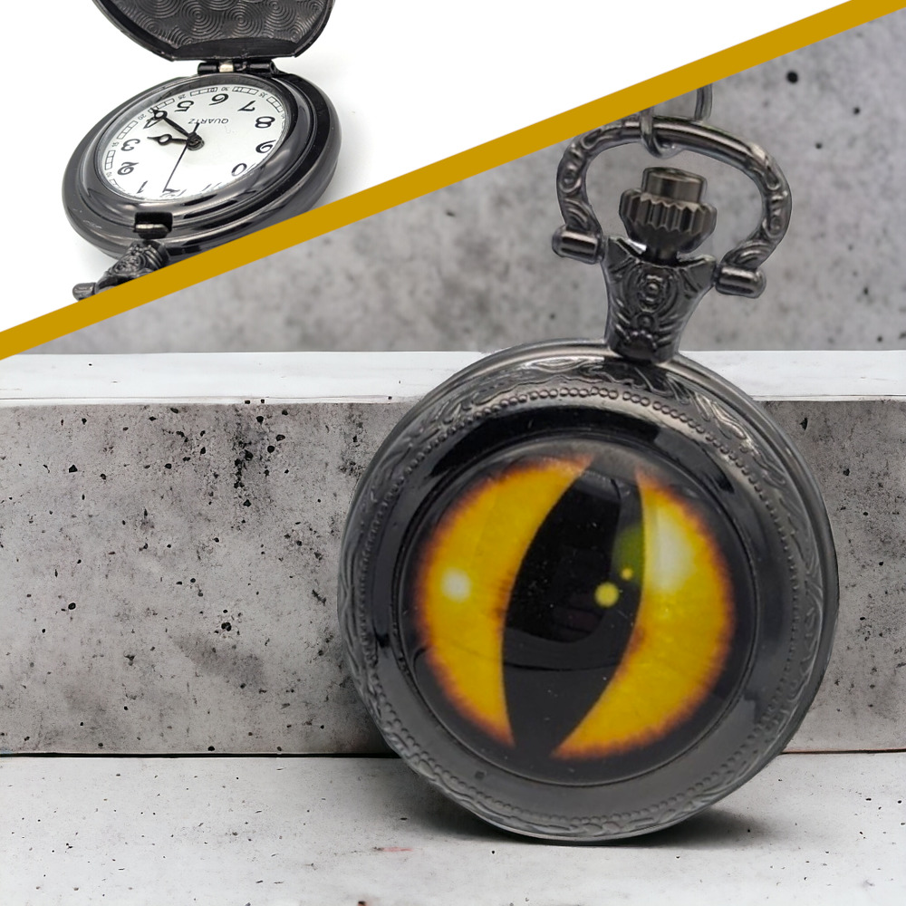 Dragon Eye Pendant Watch NEW Gift Cat Orange Yellow Necklace Pocket Vintage